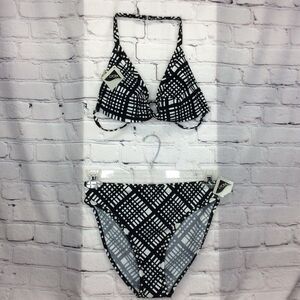 Islander Women’s Bikini Top Size 14 Bottom Size 10 Black/White 2 Piece Geometric